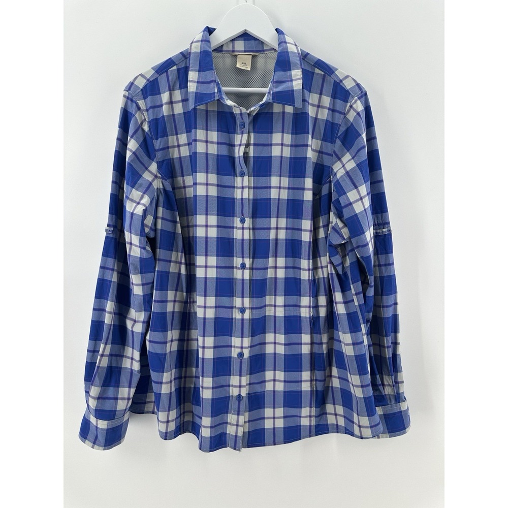 DULUTH TRADING Womens Shirt Sz‎ 2XL Sidewinder BLUE Plaid Vented Work X1014